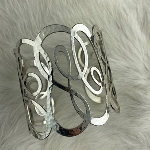 Brighton Wide Silver Hammered Swirl Cuff Bracelet